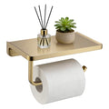 TRUSTMI Toilet Paper Holder with Shelf & Phone Stand | Brushed Gold Bathroom Storage, Solid Zinc Alloy, Wall Mounted | Holds 15lbs, Fits Jumbo Rolls - color: Brushed Gold, size: 7.1" x 4.3"