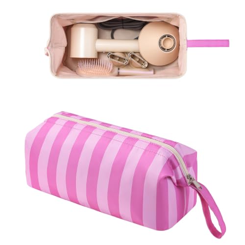 RSRSLEII Large Striped Hair Tools Travel Bag,Waterproof Hair Styling Accessories Storage Case for Shark FlexStyle, Dyson Airwrap Hair Dryer,Curling Iron,Straightener,Revlon Hair Tools(22Rose Red&Pink) - color: 22Rose Red&Pink