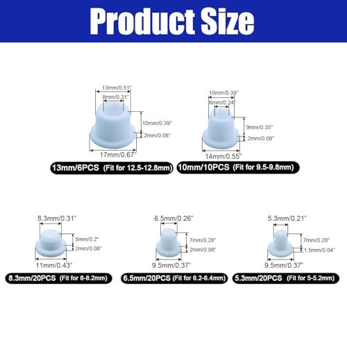 76PCS Smalll White Hole Plugs Silicone Stoppers Assortment Kit Rubber Plugs for Round Holes, Flexible Rubber Stoppers Waterproof Tube Plugs T-Type, Used for Sealing Plugs Bathtub Jet Covers - color: White, size: 5 Size(1/5"~1/2")