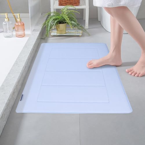Bathroom Rugs, High Density Memory Foam Bath Mat, Absorbency & Non-Slip, Easy Care, Machine Washable Bath Mats for Bathroom, Shower&Tub, Modern Coral Velvet (Sky Blue, 17" x 24") - color: New Sky Blue, size: 1'5" x 2' (Rectangular)