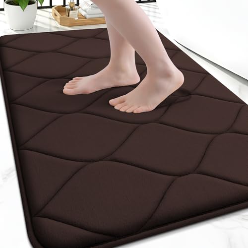 Smiry Memory Foam Bath Mat 30''x20'', Ultra Soft Non-Slip Bathroom Rug, Plush Water Absorbent Quick Dry and Machine Washable Floor Mat for Shower, Tub & Home Decor, Brown - color: Brown, size: 30''x20"