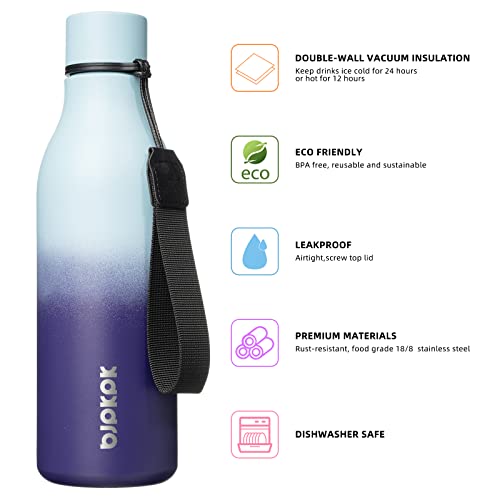 BJPKPK Insulated Water Bottles, 18 oz Stainless Steel Metal Water Bottle with Strap, BPA Free Leak Proof Jugs, Mugs, Flasks, Reusable Thermal Flasks for Sports & Travel, Ocean Dream - color: Ocean Dream, size: 18 Ounces, style: 18oz