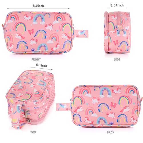 Unicorn Kids Toiletry Bag for Girls, Travel Toiletry Bag for Little Young Girls Cosmetic Bag Makeup Bag Waterproof Hanging Wash Bag Toddler Toiletries, Rainbow Pink - color: Rainbow Unirorn