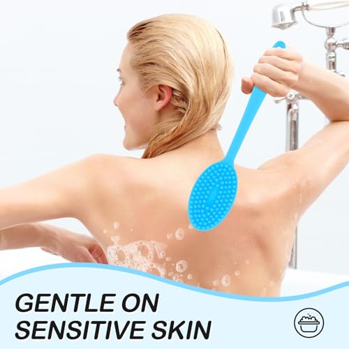 MateeyLife Silicone Body Scrubber Exfoliator with Handle, Gentle Back Scrubber, Shower Brush for Body, Bath Back Brush - color: Blue