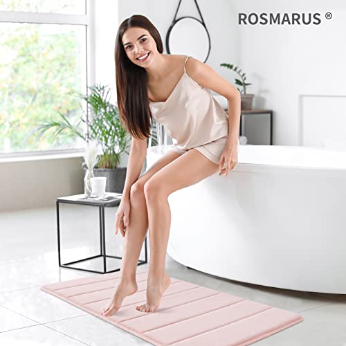 ROSMARUS Memory Foam Bath Mat 20” x 32”, Water Absorbent Shower Mat, Thick Bath Rugs for Bathroom Non Slip with PVC Backing, Ultra Soft Bathroom Rugs for Floor & Tub, Crystal Pink - color: Crystal Pink, size: 20" x 32" (Rectangular)