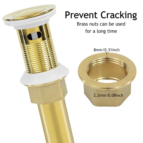 Bathroom Sink Drain,2 Pack Gold Stainless Steel Bathroom Drain Stopper with Overflow,Small Cap Pop Up Drain Assembly with Detachable Strainer Basket,Built-in Anti-Clogging - color: 2 Pack-gold-small Cap, style: With Overflow