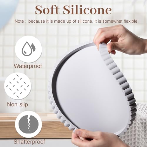 Round Bathroom Tray Silicone Kitchen Counter Decor Vanity Organizer Decorative Coffee Table Tray for Perfume, Candle, Soap Dish, 9 Inch, Light Gray - color: Light Gray, size: 9"