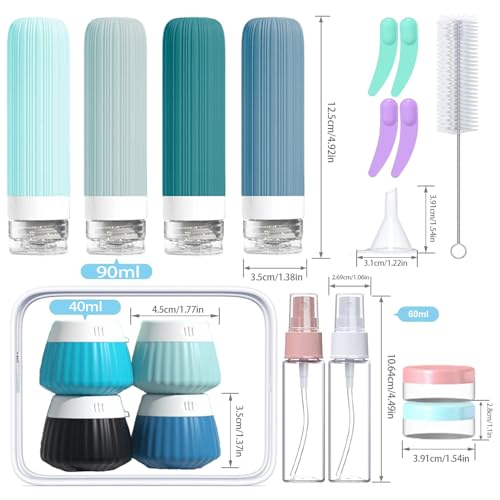 18Pack Travel Bottles for Toiletries TSA Approved Silicone Travel Containers for Toiletries, Leak Proof Refillable Liqus Shampoo And Conditioner travel Essentials toiletry Bottles (BPA Free) - color: Blue