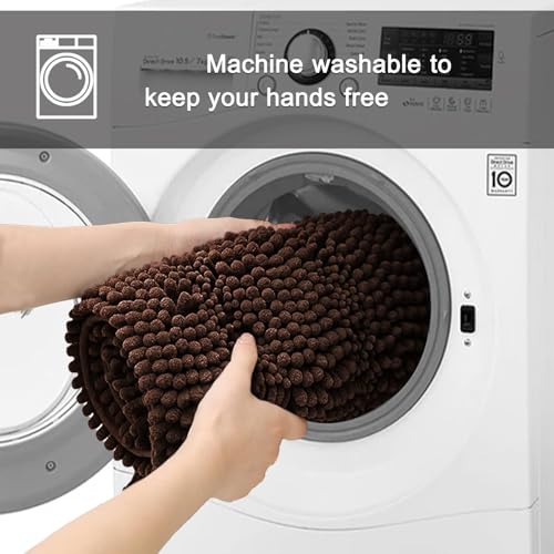 Chenille Bath Rug Runner, Ultra Soft Absorbent Bathroom Mat, Non-Slip PVC Backing, Machine Washable, 59x24, Coffee - color: Coffee, size: 2' x 4'11" (59"x24")