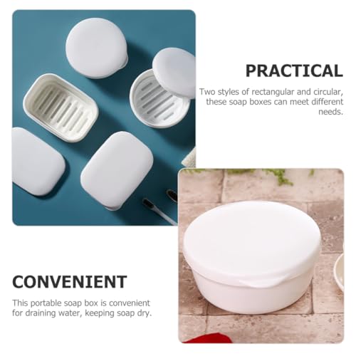 Beaupretty 2pcs Portable Travel Soap Box with Lid Leakproof Drainable Soap Holder Set White Rectangular Round Bathroom Case for Shower and Travel Use