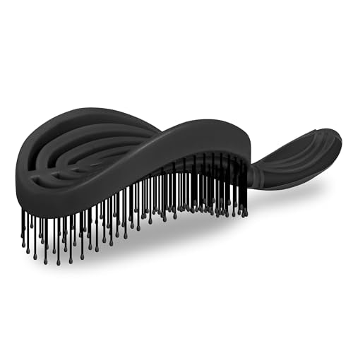 NuWay® DoubleC® Pro Professional Detangling Hair Brush – Patented Double Curve Scalp Care Brush for Gentle Detangling, Blow-Dry Styling & Wet or Dry Hair (Iron Black) - color: Iron Black