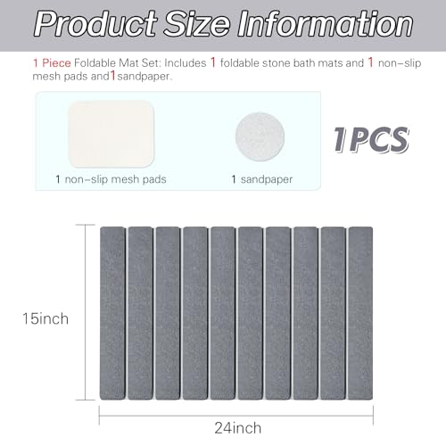 1 Pack Foldable Stone Bath Mats for Bathroom, Gray Super Absorbent Diatomaceous Earth Bath Mat, Non Slip Shower Rug, Quick Dry Bath Rug Drying Mat, Tub Mat Shower Mat - color: Grey, size: 1×Rug 15×24"+1×Non-slip Mat