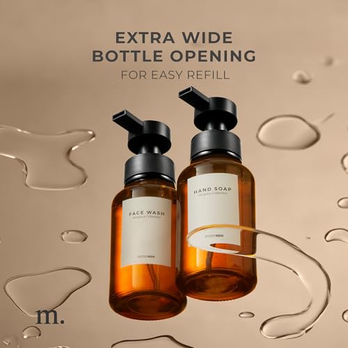 MaisoNovo Glass Foaming Soap Dispenser 14 Oz | Glass Bottles Pumps x 2 Amber - color: Amber Bottles/Black Plastic Pumps/No Tray