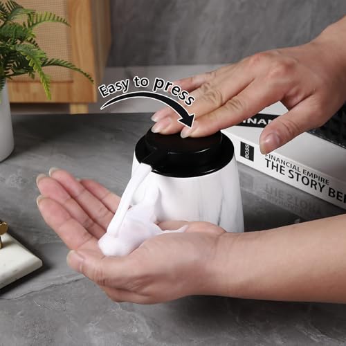 12Oz Foaming Hand Soap Dispenser - Ceramic Bathroom Foam Soap Dispenser with Easy-to-Press Black Pump, Refillable Lotion Hand Dispenser, Dish Soap Dispensers for Kitchen, Marble White - color: Marble White, style: Foam Pump