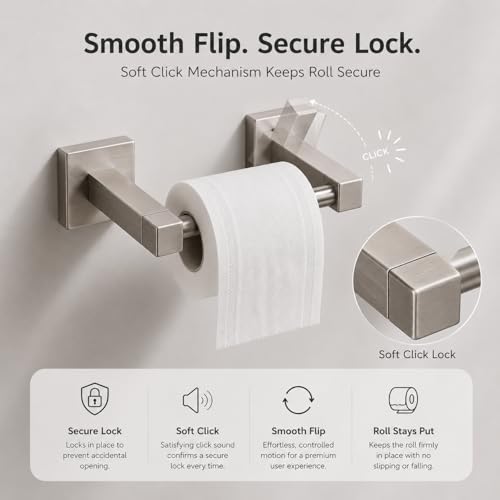 Toilet Paper Holder Wall Mount, Brushed Nickel Bathroom Toilet Paper Holder for SUS 304 Stainless Steel, Double Post Pivoting Square Toilet Paper Roll Holder for Bathroom RV Paper Towels for TP - color: Square Brushed Nickel