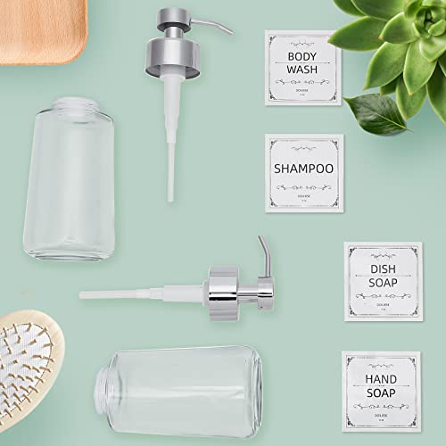 Soap Dispenser, Clear Glass Soap Dispenser with Rust Proof Pump, 16oz Liquid Soap Pump with Waterproof Labels, Dish & Hand Soap for Bathroom, Kitchen, Chrome Pump, Pack of 2 - color: Chrome