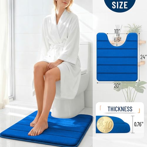 OLANLY Memory Foam Toilet Rugs U Shaped 24x20, Super Soft Absorbent Contour Bath Rugs, Quick Dry, Machine Washable Toilet Mat, Bathmat Floor Carpet, Bathroom Home Decor Accessories, Royal Blue - color: Royal Blue, size: 24" X 20" Contour Rug