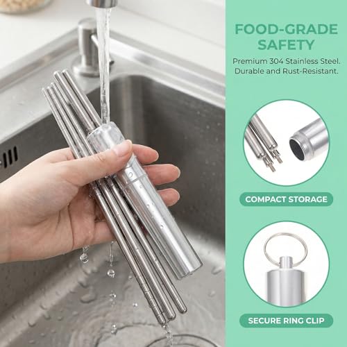 TOYANDONA Stainless Steel Travel Chopsticks Set with Storage Case Portable Foldable Chopsticks for Outdoor Dining Office Lunch Camping and Everyday Kitchen Tableware