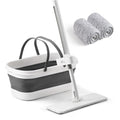 Oshang Flat Mop and Collapsible Bucket OG7 with Wheels, 2 Washable Reusable Microfiber Pads, Pure White - color: Pure White