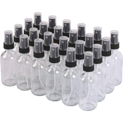NOOEEISS Clear Glass Small Spray Bottles 2 oz 24 Packs,Fine Mist Sprayer Pretty Finish,Refillable Containers mini spray bottles for Cleaning Solutions and Skin Care (Clear 24Pack) - color: Clear, size: 24Pack