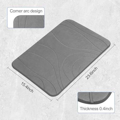 Stone Bath Mat, 2 Pack Diatomaceous Earth Shower Mat, Non-Slip Super Absorbent Quick Drying Bathroom Floor Mat, 24x15, Grey - color: Grey, size: 24" x 15" (2 Pack)