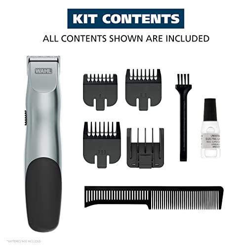 Wahl Groomsman Battery Operated Facial Hair Trimmer for Beard & Mustache Trimming Including Light Detailing and Body Grooming – Model 9906-717V,(Pack of 4) - color: Silver, size: 1 Count (Pack of 4)