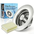 3-in-1 Kitchen Sink Drain Strainer and All-Purpose Sponges, Sink Stopper Pop-Up Drain Plug with Anti-Clogging Food Catcher Basket, Odor Blocker, Fits US Standard 3-1/2 Inch Sinks,Dish Sponges Safe - color: Chorme+ 2kitchen Sponges