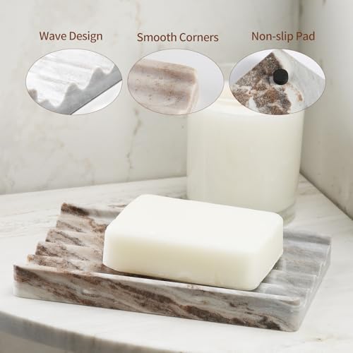 Karibiber Soap Holder, Marble Soap Dish for Shower, Bar Soaps Holder with Water Ripple Design, Easy Cleaning Soaps Saver for Kitchen Sink，Bathroom, Executive Indian Natural Stone Soap Tray - color: Italy-palissandro