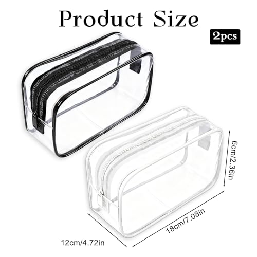 QfwdfcTrenz Pack Clear Makeup Bag, Waterproof Travel Toiletry Organizer with Zipper Cosmetic Pouch Makeup Brushes Bag for Women Men Transparent Make up Bags Black White Quart Size