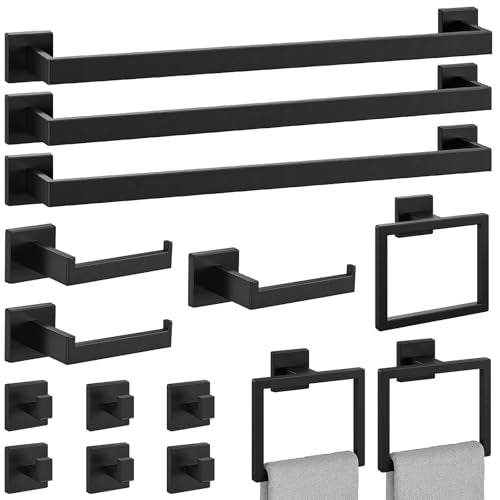 15-Pieces Matte Black Bathroom Accessories Set, 24 Inch Bathroom Hardware Set, SUS304 Stainless Steel Bath Towel Bar Set, Towel Racks for Bathroom Wall Mounted - size: 26 Inch (15 Pieces)