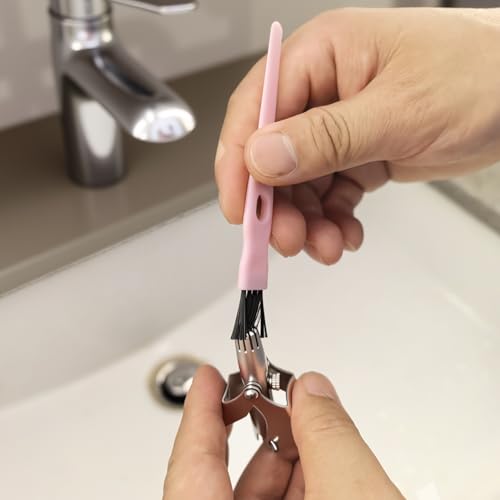 Mini Cleaning Brushes, 6 Pack Nylon Detail Brushes, 4.3 Inch (Pink) | Nylon Bristles, Pink Handles, For Shavers, Razor Heads, Trimmers, Mug Lids, Keyboards, Small Crevices - color: Pink