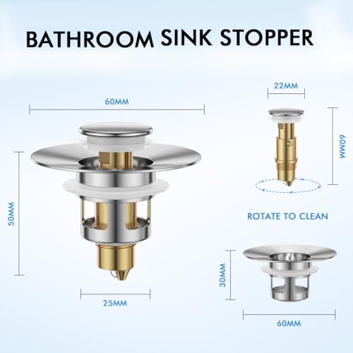 Bathroom Sink Stopper, Bath Universa Sink Drain Strainer 10,000 Pop-up Test 2 in 1 Fast Drain Anti-Clog Strainer Sink Drain Plug