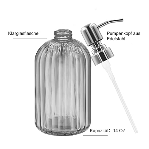 14 Oz Glass Soap Dispenser with 304 Rust Proof Stainless Steel Pump, Refillable Hand Liquid Soap Dispenser for Bathroom, Kitchen, Countertop, Laundry Room (Dark Grey) - color: Gray