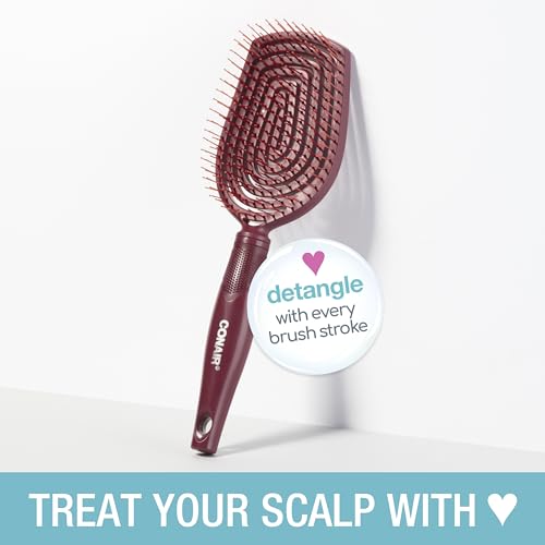 Conair Scalp Care Detangling hairbrush - Curly Hair Brush - Scalp Massager - detangler hairbrushes for women & men - for all lengths and types - Valentine gifts for her - Red Rush - color: Red, size: 1 Count (Pack of 1)