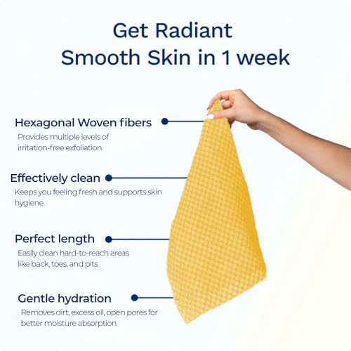 Sima Brand Exfoliating Washcloth Face & Body Scrub Towel - Japanese Exfoliating Towel with Hexagon Fibers, Body Scrubber with 2 Sides for Scrubbing & Washing, Extra Long Body Towels (Yellow) - color: Yellow
