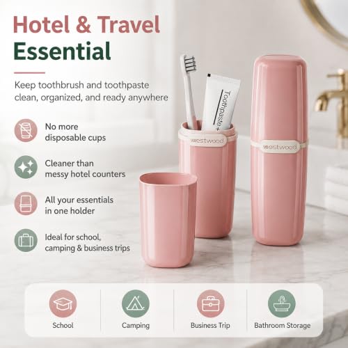HyJeryty Simple Green Toothbrush Travel Case, Portable Travel Toothbrush & Toothpaste Holder Cover Organizer Container with Mouthwash Cup for School, Camping, Business Trip, Bathroom Storage - color: Green