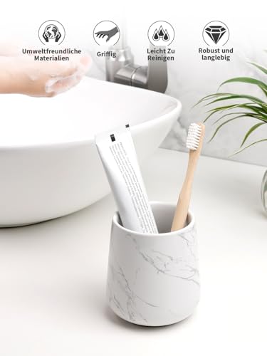 BosilunLife Bathroom Toothbrush Holder - Ceramic Toothbrush Cup Holder 13Oz Marble Toothbrush Holder for Bathroom Toothbrush and Toothpaste Holder for Bathroom Vanity Countertop, Ideal for Home, Hotel - color: Marble-rb, size: rounded base