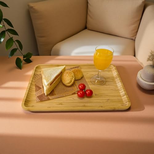 Bamboo Serving Tray Rectangle Platter Small, 1, 14.2" x 9.5" x 0.8" | Durable, Breakfast Dinner Food Bed Tray, For Eating, Kitchen Restaurants Patty,Display - size: 14.2" x 9.5" x 0.8"