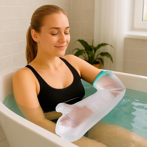 Cast Covers for Shower Arm, Waterproof Cast Cover Arm for Swimming, Cast Shower Cover, Water Proof Cast Protector for Adult, Sleeve for Showering, Elbow, Hand (Diameter - 6.3") - color: Half Arm, style: Reinforced Green