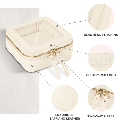 Prite Small Makeup Bag for Women Portable Clear Makeup Bag Cute Mini Waterproof Travel Cosmetic Bag with Gold Zipper for Car Essentials(Beige) - color: Beige, size: Mini - Single Layer