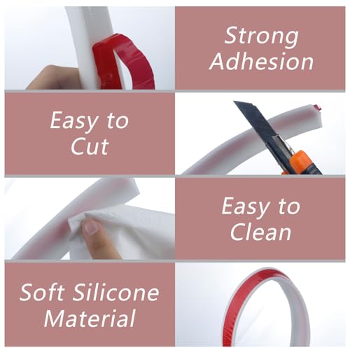 39 Inch Shower Threshold Water Dam, Silicone Barrier Shower Door Bottom Seal Strip, Self Adhesive Waterproof Barrier, for Kitchen Countertop Sink, Cooktop, Bathroom（White） - color: White, style: 39 in
