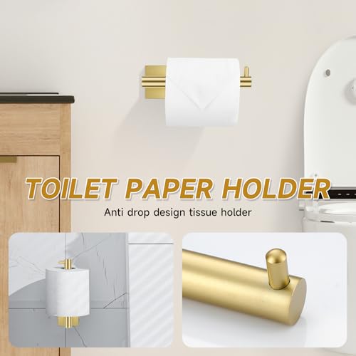 Brushed Gold Toilet Paper Holder Towel Bar Set, 5 Pieces Bathroom Hardware Accessories Set, 23.6 Inch Stainless Steel Towel Racks for Bathroom Wall Mounted - color: Brushed Gold, size: 5pieces A