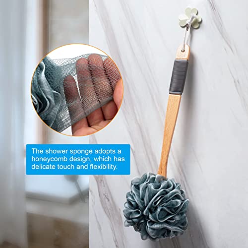 AmazerBath Shower Sponge Loofah Back Scrubber, PE Soft Mesh Loofah Body Scrubber with Long Wooden Handle, Bath Sponge for Men Women (Gray) - style: Gray