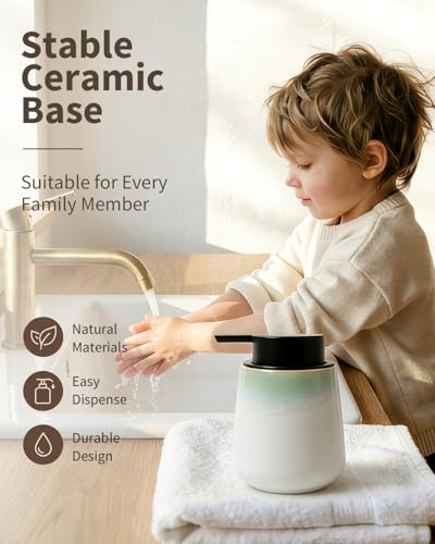 Bosilunlife Ceramic Bathroom Soap Dispenser - 12Oz Bathroom Countertop Kitchen Dish Soap Pump Dispenser Liquid Soap Dispenser - Matte White with Blue-Green Rim - color: Blue-green Rim