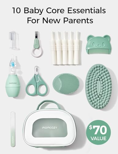 Momcozy Core Baby Kit, Baby Shower & Registry Essential Kit for Grooming&Health&Cleansing Care, Includes Nail File Kits, Nasal Aspirator, Gas Relief Tubes, Bath Brushes, Toothbrush, Comb, Storage Case - size: Core Baby Kit