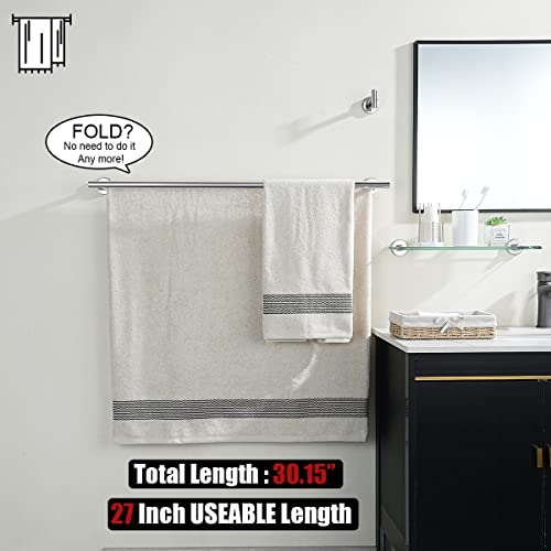 JQK Double Bath Towel Bar, 30 Inch 304 Stainless Steel Thicken 0.8mm Towel Rack for Bathroom, Towel Holder Polished Chrome Wall Mount, Useable Length 27 Inch, TB100L27-CH - color: Polished Chrome, size: 30 Inch