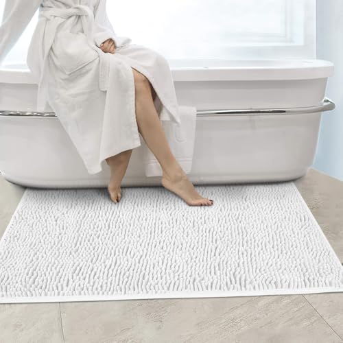 Secura Bathroom Rugs 47x28, Ultra Soft Chenille Bath Mat, Super Absorbent & Quick Dry Bathroom Mat, Non Slip Machine Washable Bath Rugs for Tub, Shower, Home Decor Accessories (White) - color: White, size: 47 in x 28 in