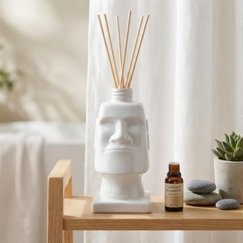 BOPPIE Stylish Ceramic Moai Statue Soap Dispenser, Modern Countertop Hand & Dish Soap Dispenser for Bathroom/Kitchen, Refillable Liquid Soap Bottle with Manual Pump (Ceramic Moai) - color: Ceramic Moai