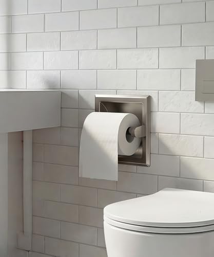 FORIOUS Recessed Toilet Paper Holder, Stainless Steel Durable Tissue Roll Holder Wall Mount for Bathroom Space Saving Design with Mounting Bracket, Wall Toilet Paper Dispenser Insert, Brushed Nickel - color: Stainless Steel