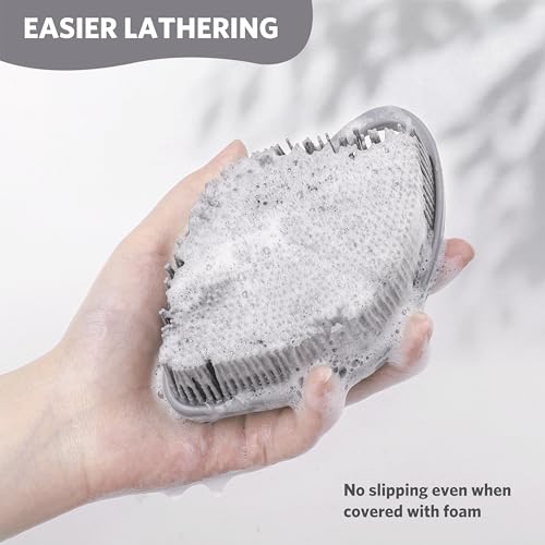 Sndyi Silicone Body Scrubber, Gentle Exfoliating Body Scrubber for Sensitive Skin, Leaf Shaped Shower Scrubber for Body with Lathering Bristles, Silicone Loofah Body Brush for Showering, Gray - color: Gray